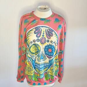 *6/$35* Skull Graphic Sweatshirt Extra Large Pink Blue New Without Tags